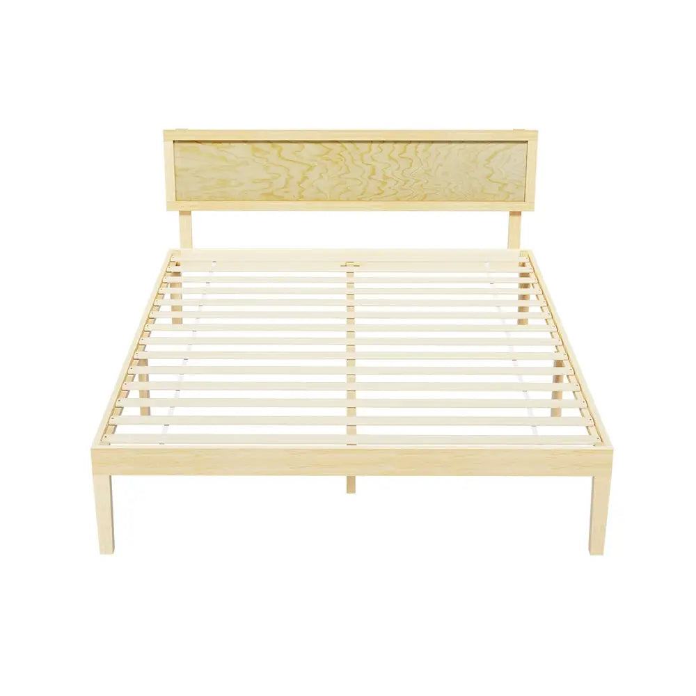 Artiss Bed Frame Queen Size Wooden Base Mattress Platform Timber Pine YUMI - Furniture > Bedroom > Beds & Bed Frames