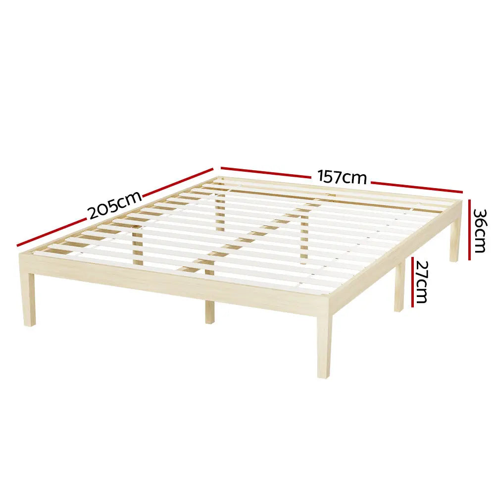 Artiss Bed Frame Queen Size Wooden Base Mattress Platform Timber Pine BRUNO - Furniture > Bedroom > Beds & Bed Frames