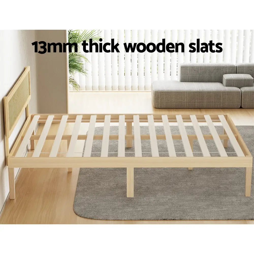 Artiss Bed Frame Queen Size Wooden Base Mattress Platform Timber Pine YUMI - Furniture > Bedroom > Beds & Bed Frames