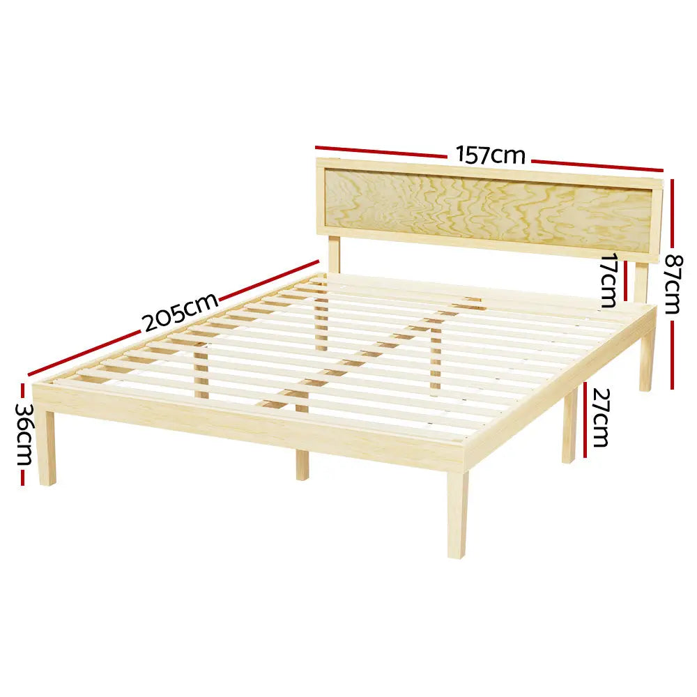 Artiss Bed Frame Queen Size Wooden Base Mattress Platform Timber Pine YUMI - Furniture > Bedroom > Beds & Bed Frames