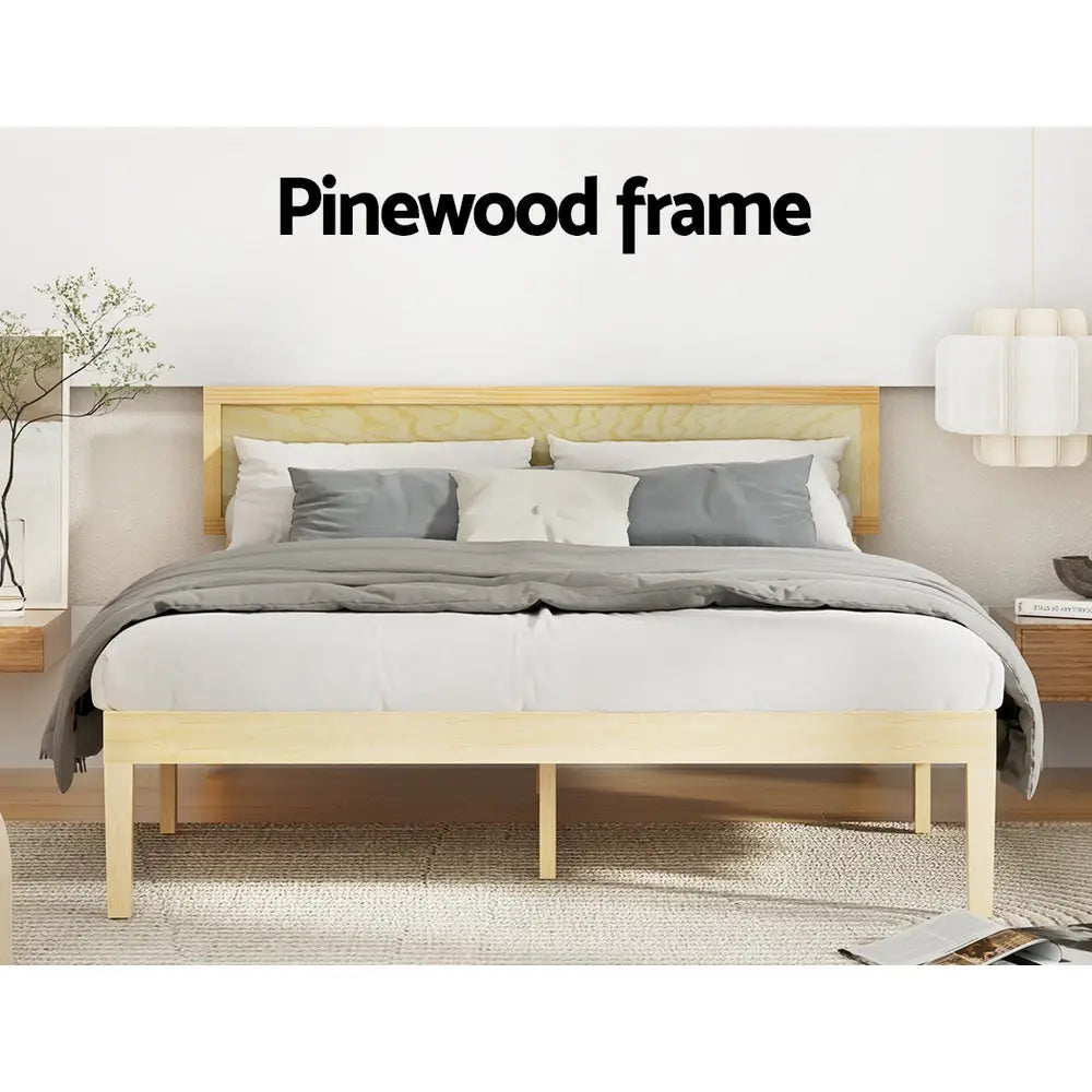 Artiss Bed Frame Queen Size Wooden Base Mattress Platform Timber Pine YUMI - Furniture > Bedroom > Beds & Bed Frames
