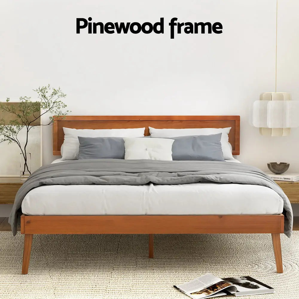 Artiss Bed Frame Queen Size Wooden Bed Base Walnut SPLAY - Furniture > Bedroom > Beds & Bed Frames