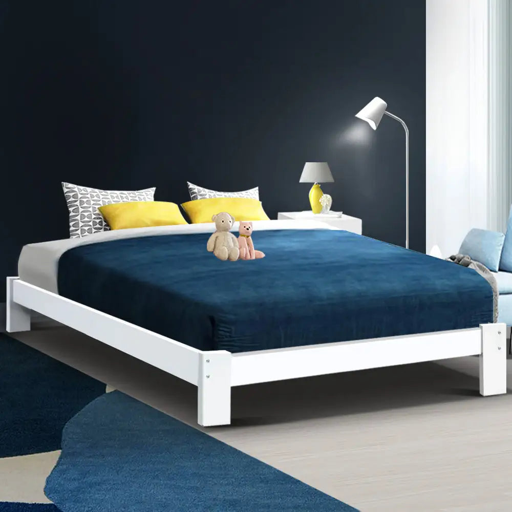 Artiss Bed Frame Queen Size Wooden White JADE - Furniture > Bedroom