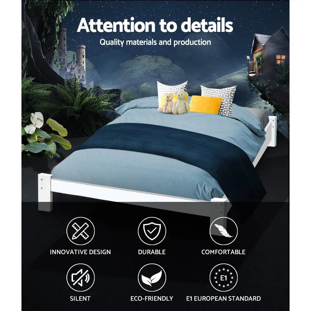 Artiss Bed Frame Queen Size Wooden White JADE - Furniture > Bedroom
