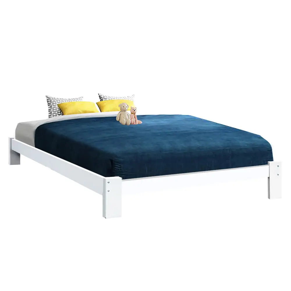 Artiss Bed Frame Queen Size Wooden White JADE - Furniture > Bedroom