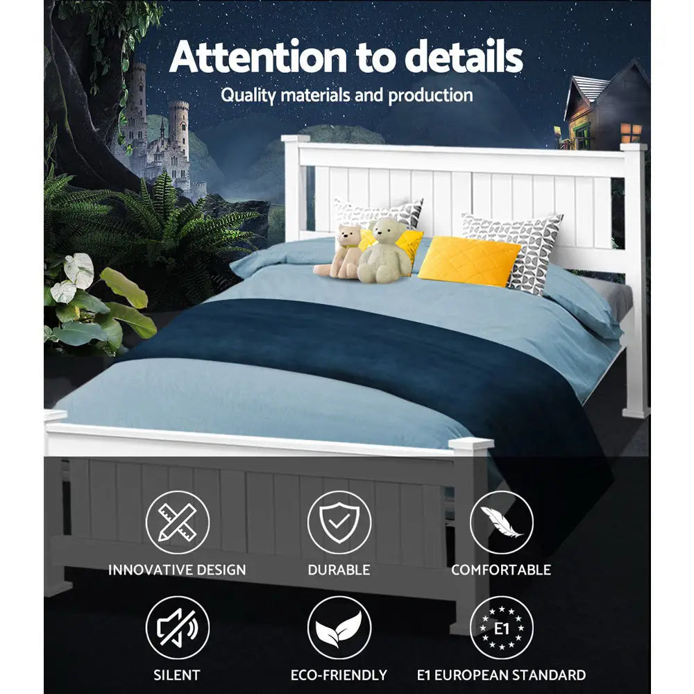 Artiss Bed Frame Queen Size Wooden White RIO - Furniture > Bedroom