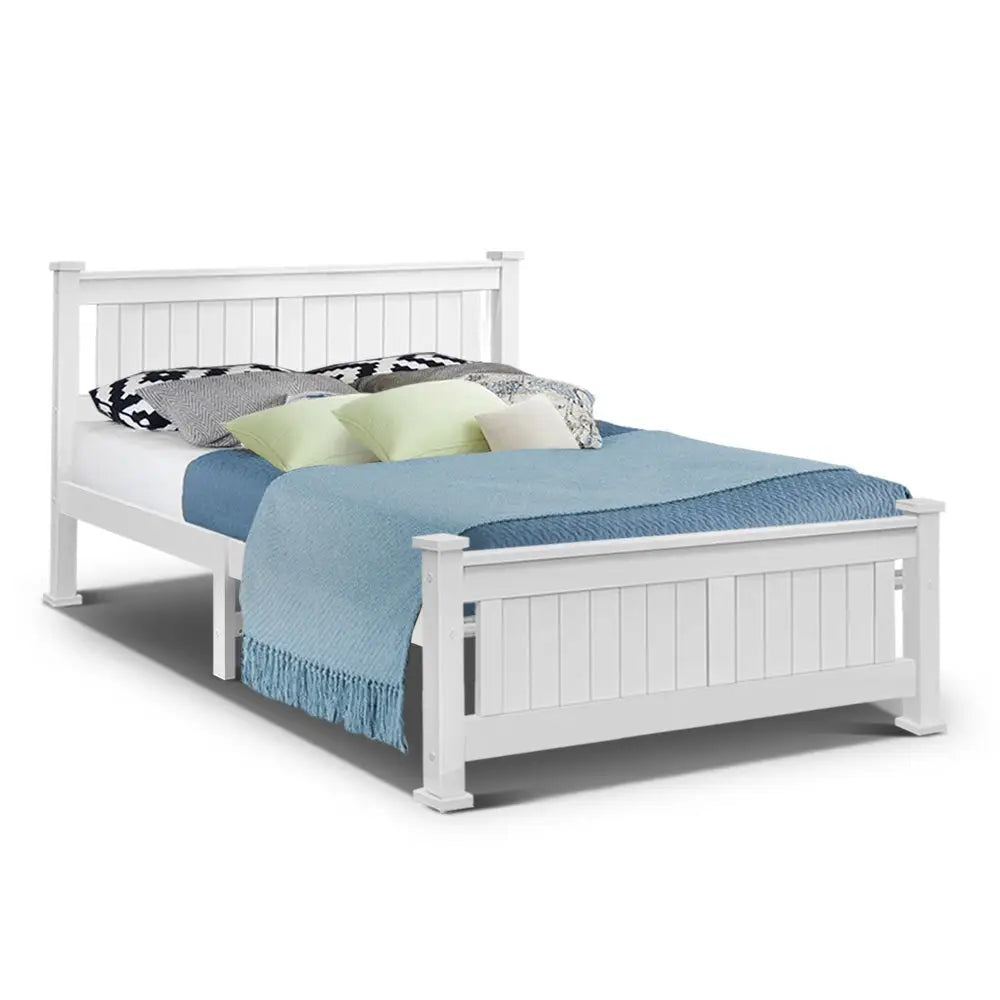 Artiss Bed Frame Queen Size Wooden White RIO - Furniture > Bedroom