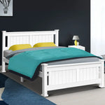 Artiss Bed Frame Queen Size Wooden White RIO - Furniture > Bedroom