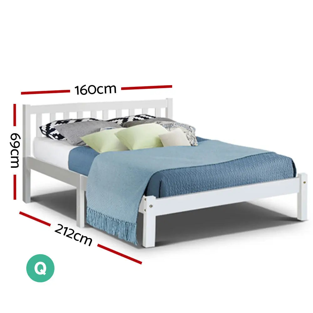 Artiss Bed Frame Queen Size Wooden White SOFIE - Furniture > Bedroom
