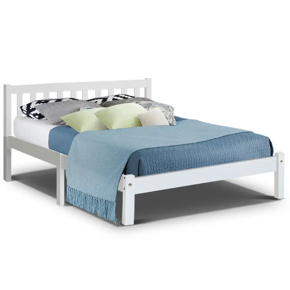 Artiss Bed Frame Queen Size Wooden White SOFIE - Furniture > Bedroom