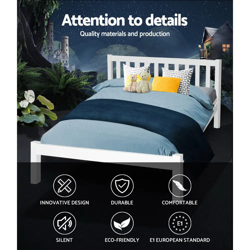 Artiss Bed Frame Queen Size Wooden White SOFIE - Furniture > Bedroom