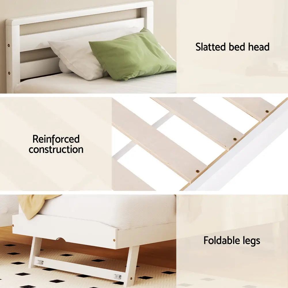Artiss Bed Frame Single Size 2-in-1 Trundle Wooden White AVIS - Furniture > Bedroom > Beds & Bed Frames