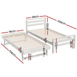 Artiss Bed Frame Single Size 2-in-1 Trundle Wooden White AVIS - Furniture > Bedroom > Beds & Bed Frames