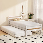 Artiss Bed Frame Single Size 2-in-1 Trundle Wooden White AVIS - Furniture > Bedroom > Beds & Bed Frames