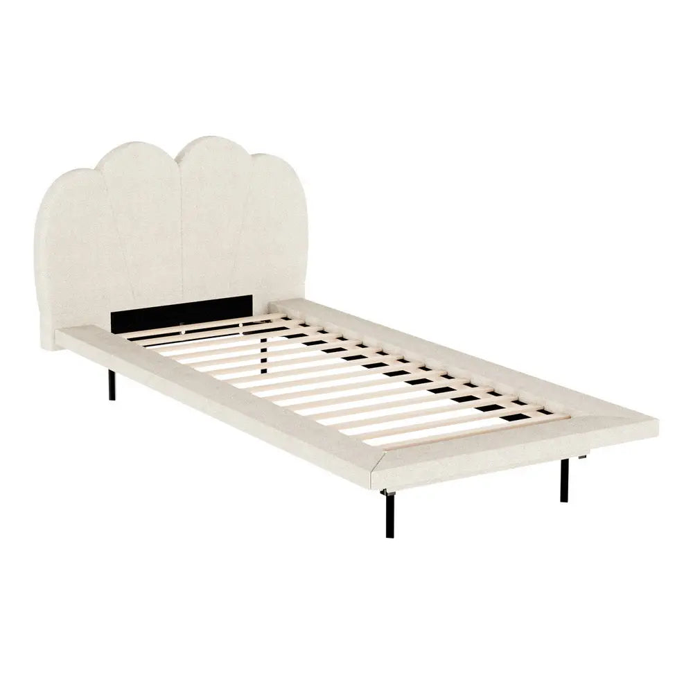 Artiss Bed Frame Single Size Boucle Beige SASA - Furniture > Bedroom