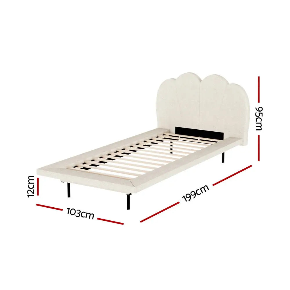 Artiss Bed Frame Single Size Boucle Beige SASA - Furniture > Bedroom
