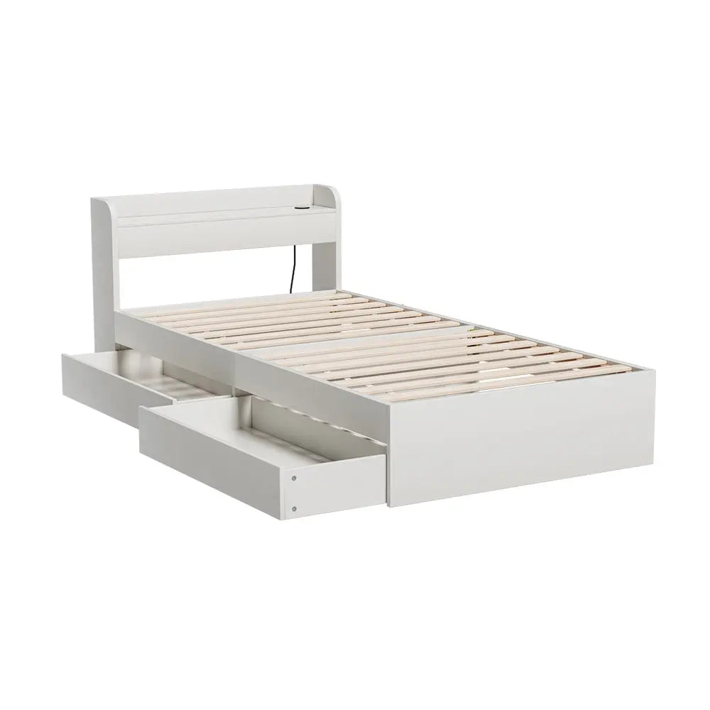 Artiss Bed Frame Single Size Mattress Base wtih Charging Ports 2 Storage Drawers - Furniture > Bedroom > Beds & Bed