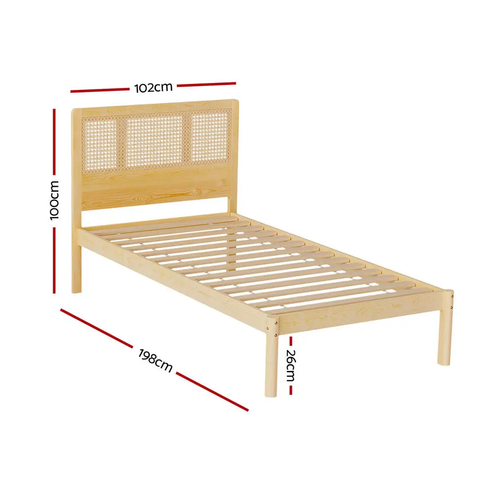 Artiss Bed Frame Single Size Rattan Wooden RITA - Furniture > Bedroom > Beds & Bed Frames