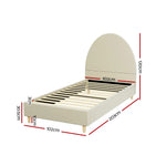 Artiss Bed Frame Single Size Velvet Cream ELLA - Furniture > Bedroom