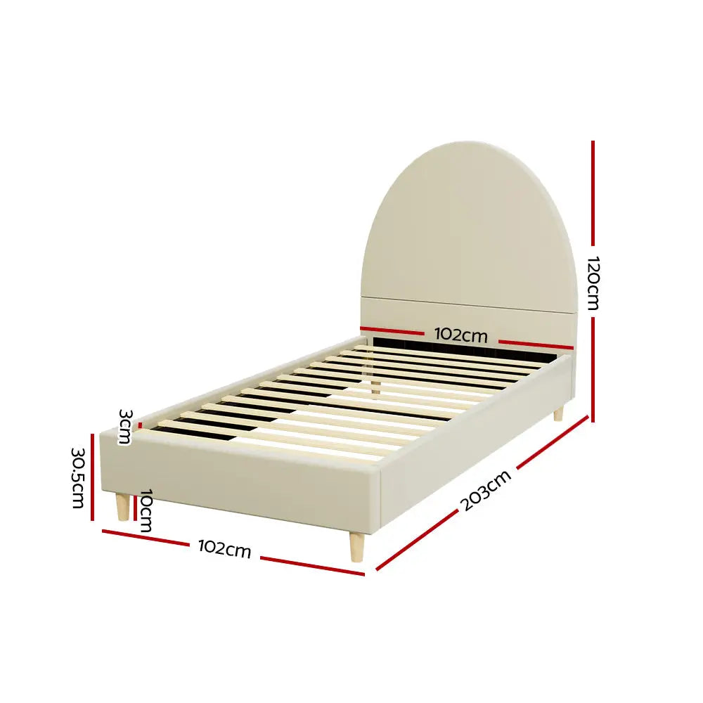Artiss Bed Frame Single Size Velvet Cream ELLA - Furniture > Bedroom