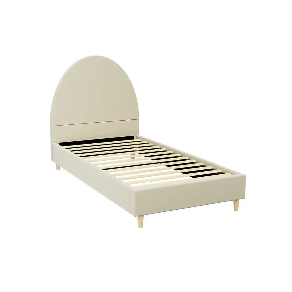 Artiss Bed Frame Single Size Velvet Cream ELLA - Furniture > Bedroom