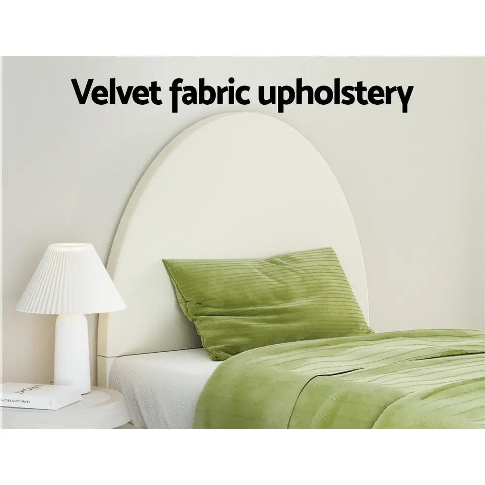 Artiss Bed Frame Single Size Velvet Cream ELLA - Furniture > Bedroom