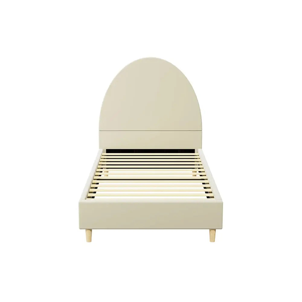 Artiss Bed Frame Single Size Velvet Cream ELLA - Furniture > Bedroom