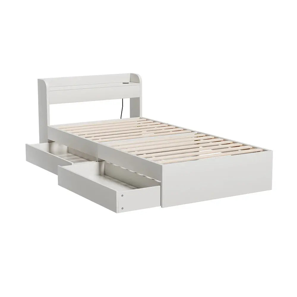 Artiss Bed Frame Single Size with Charging Ports and 2 Drawers AURA - Furniture > Bedroom > Beds & Bed Frames