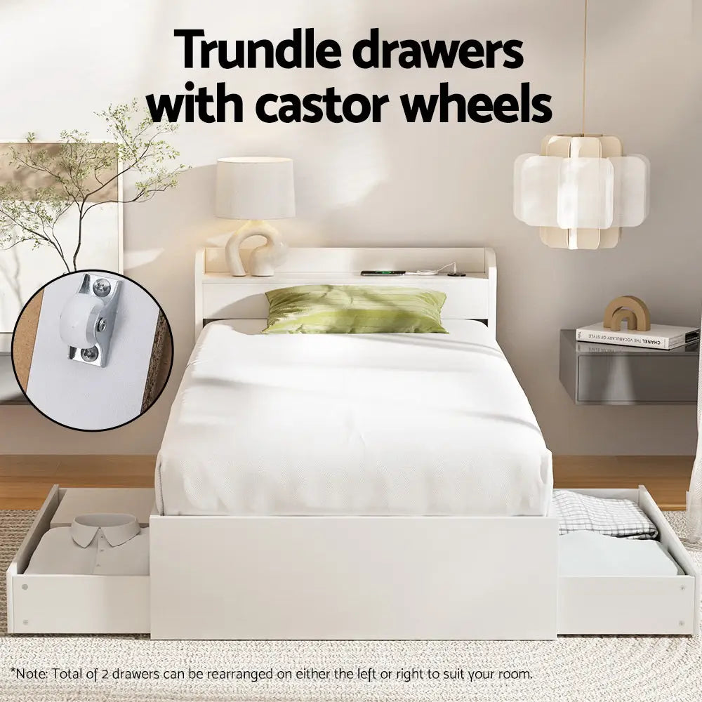 Artiss Bed Frame Single Size with Charging Ports and 2 Drawers AURA - Furniture > Bedroom > Beds & Bed Frames