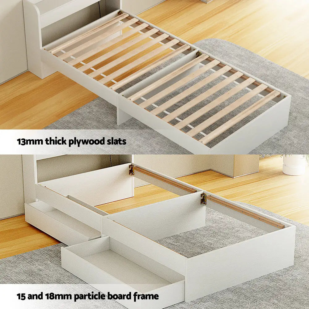 Artiss Bed Frame Single Size with Charging Ports and 2 Drawers AURA - Furniture > Bedroom > Beds & Bed Frames