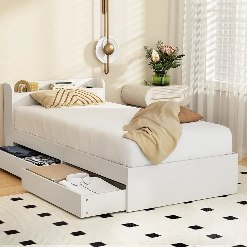 Artiss Bed Frame Single Size with Charging Ports and 2 Drawers AURA - Furniture > Bedroom > Beds & Bed Frames