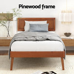 Artiss Bed Frame Single Size Wooden Bed Base Walnut SPLAY - Furniture > Bedroom