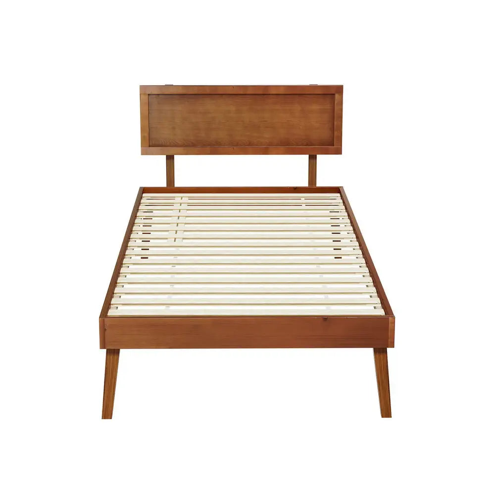 Artiss Bed Frame Single Size Wooden Bed Base Walnut SPLAY - Furniture > Bedroom