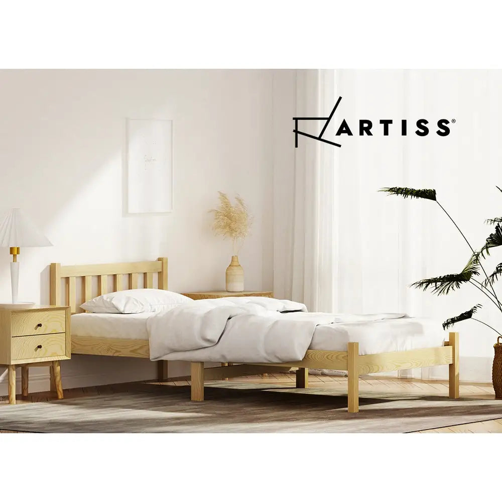 Artiss Bed Frame Single Size Wooden Oak SOFIE - Furniture > Bedroom