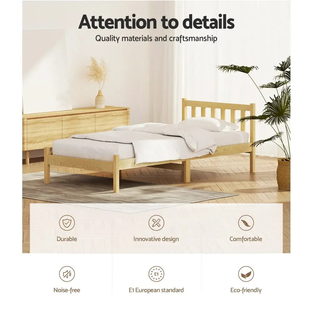 Artiss Bed Frame Single Size Wooden Oak SOFIE - Furniture > Bedroom