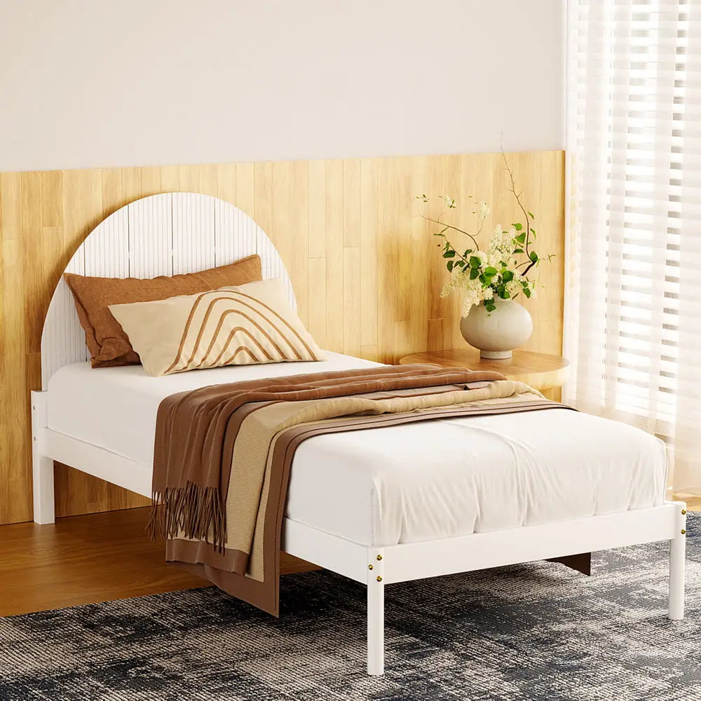 Artiss Bed Frame Single Size Wooden White DALY - Furniture > Bedroom > Beds & Bed Frames