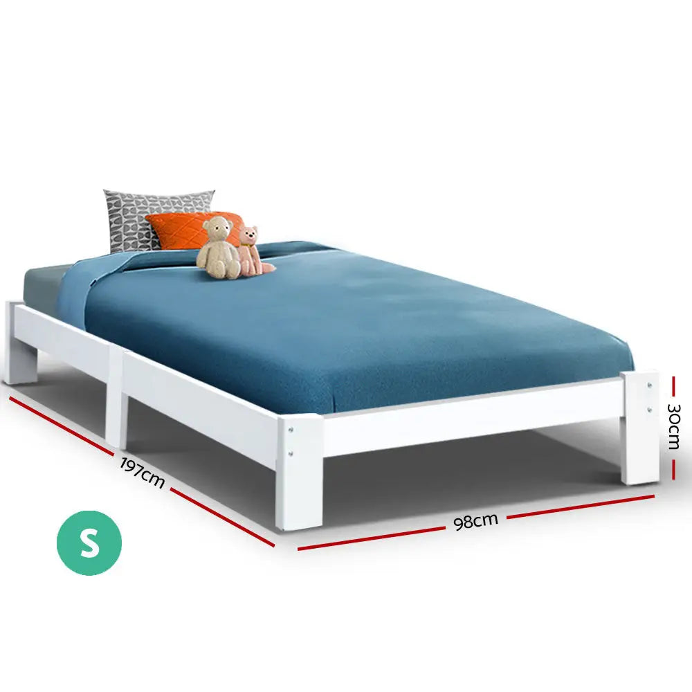 Artiss Bed Frame Single Size Wooden White JADE - Furniture > Bedroom > Beds & Bed Frames