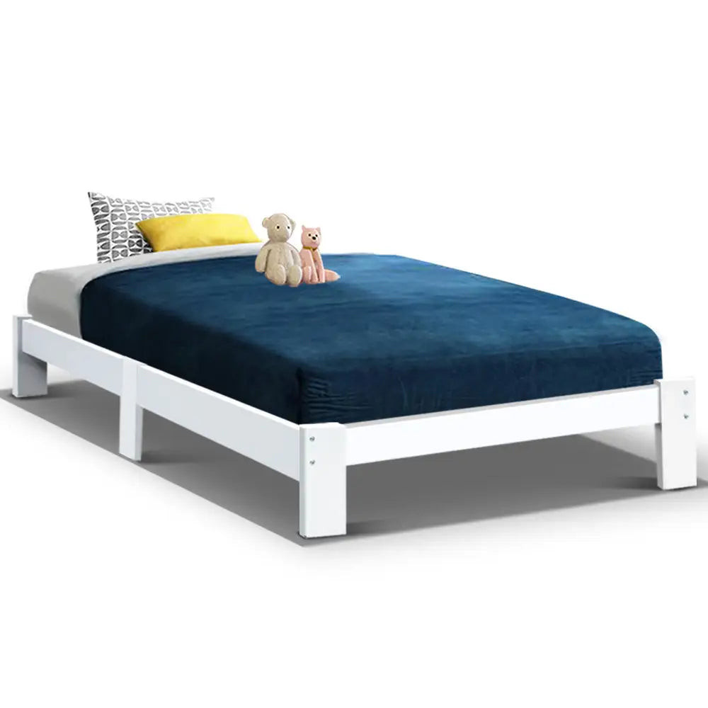 Artiss Bed Frame Single Size Wooden White JADE - Furniture > Bedroom > Beds & Bed Frames