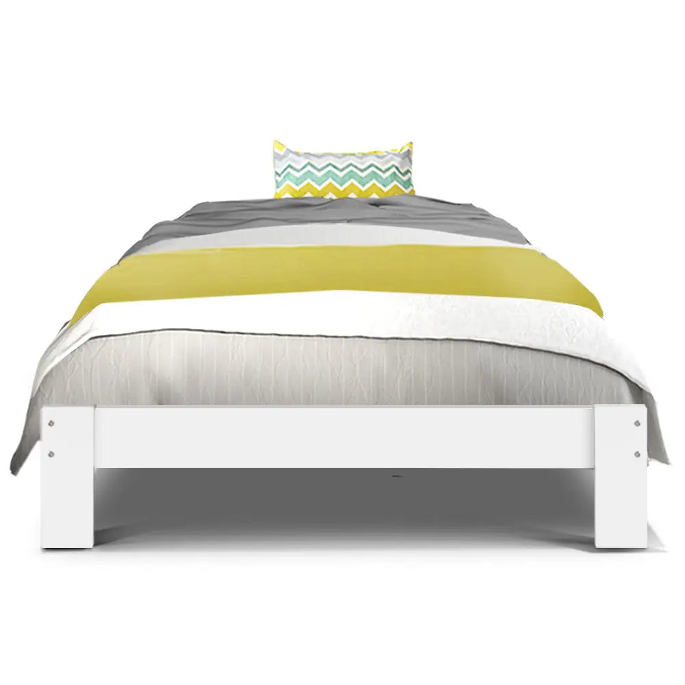 Artiss Bed Frame Single Size Wooden White JADE - Furniture > Bedroom > Beds & Bed Frames