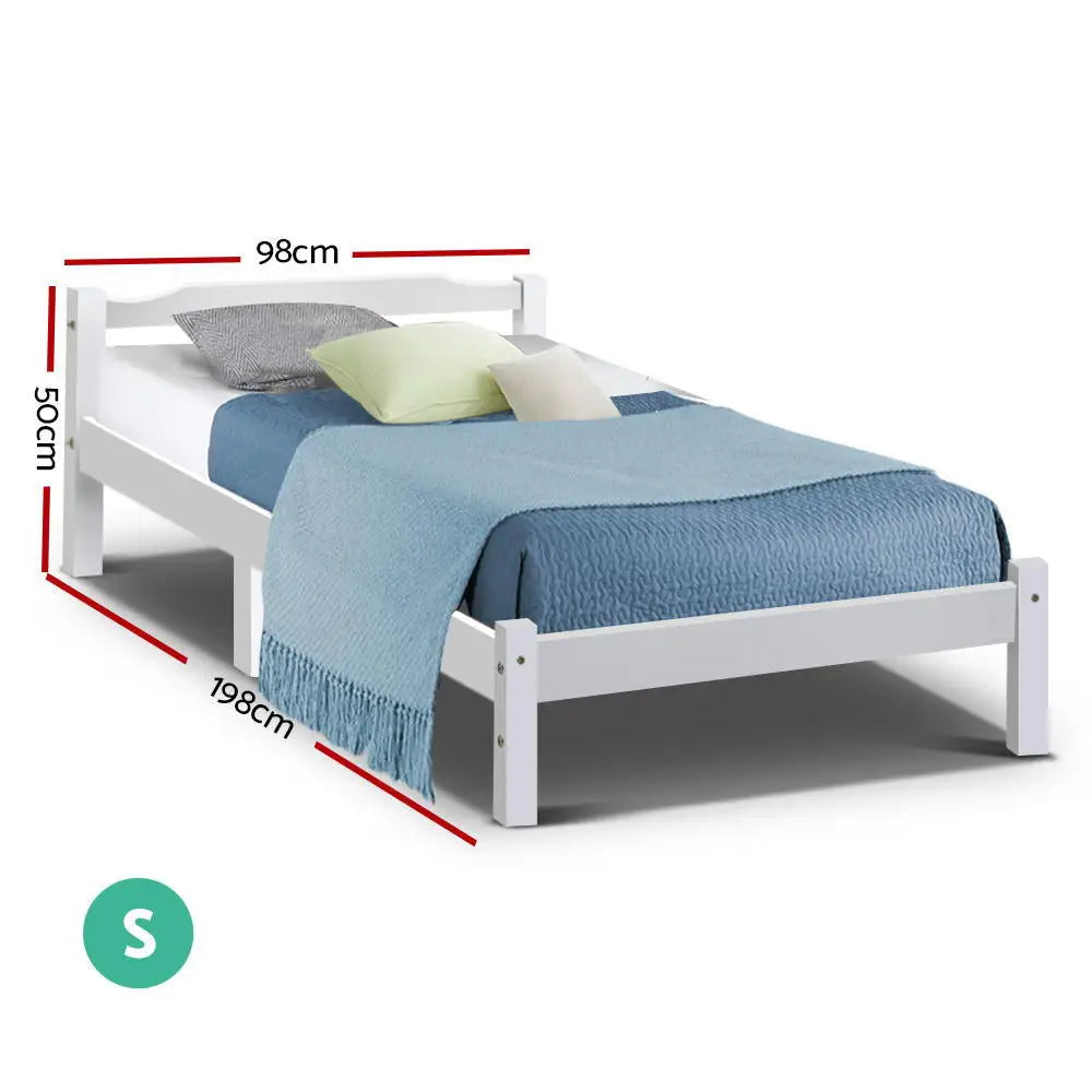 Artiss Bed Frame Single Size Wooden White LEXI - Furniture > Bedroom > Beds & Bed Frames