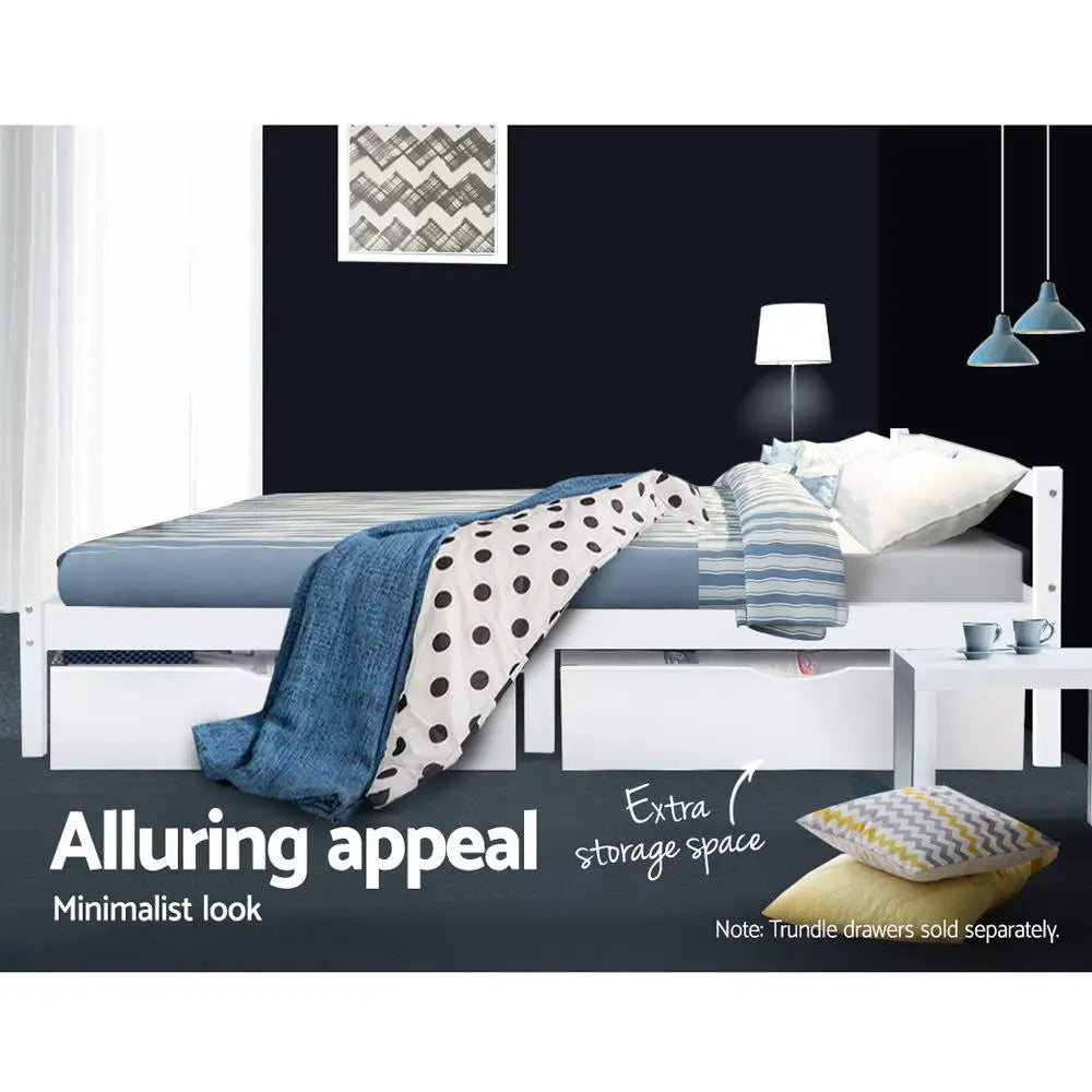 Artiss Bed Frame Single Size Wooden White LEXI - Furniture > Bedroom > Beds & Bed Frames