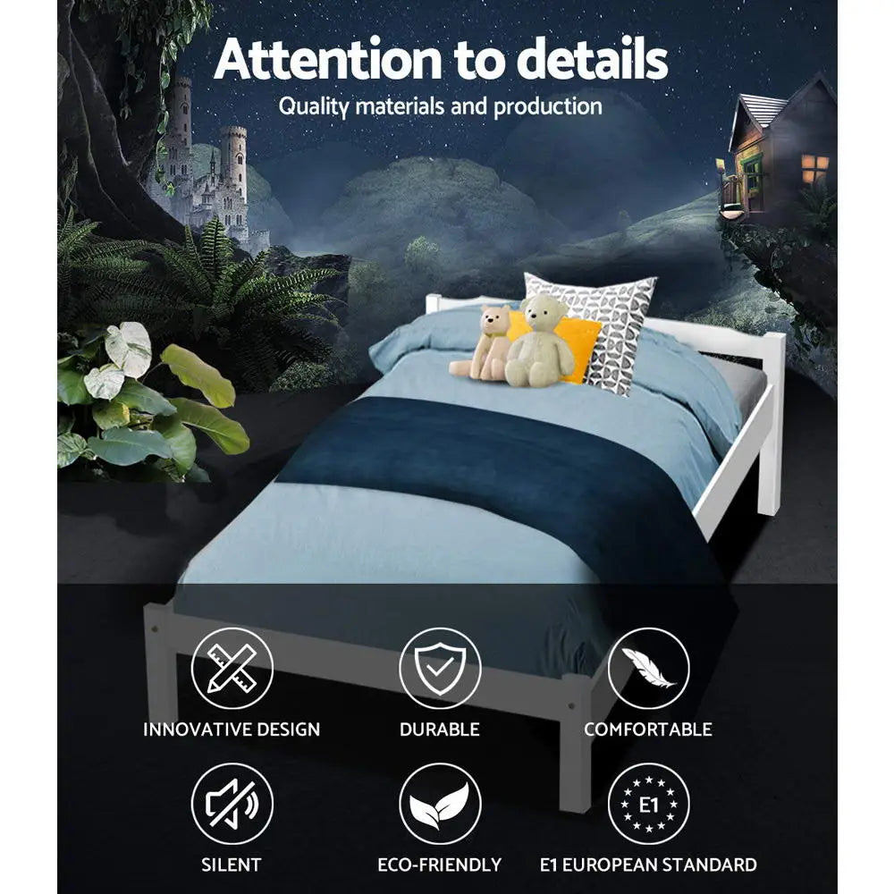 Artiss Bed Frame Single Size Wooden White LEXI - Furniture > Bedroom > Beds & Bed Frames