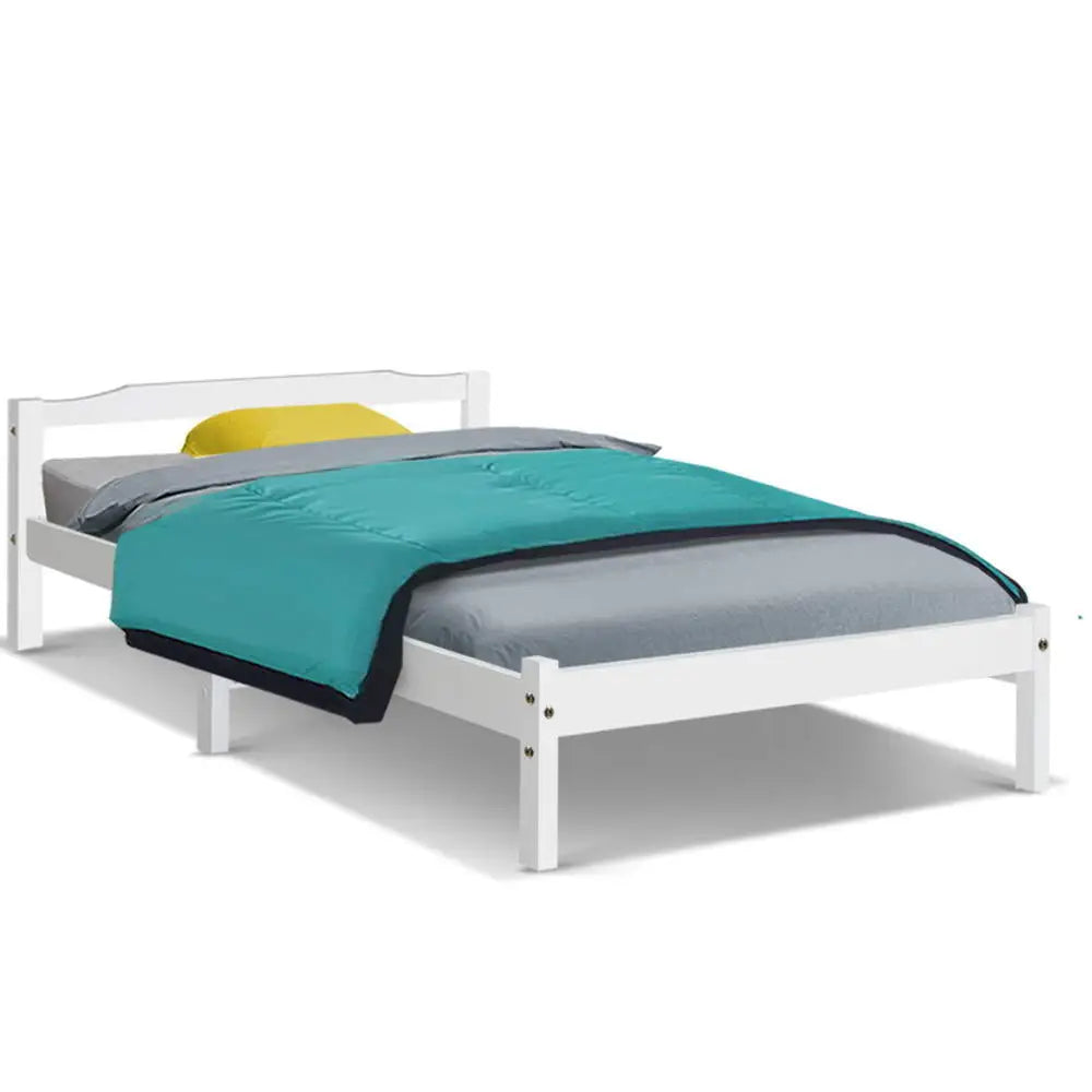 Artiss Bed Frame Single Size Wooden White LEXI - Furniture > Bedroom > Beds & Bed Frames