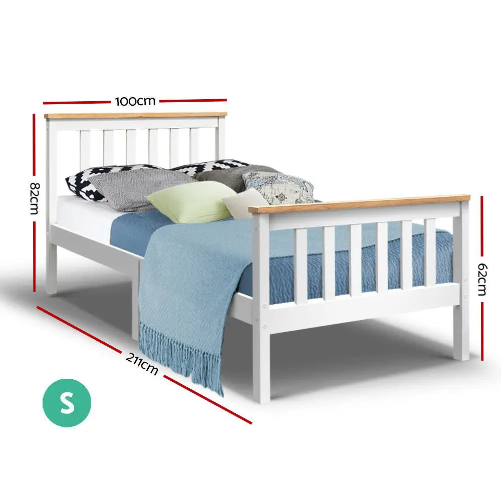 Artiss Bed Frame Single Size Wooden White PONY - Furniture > Bedroom