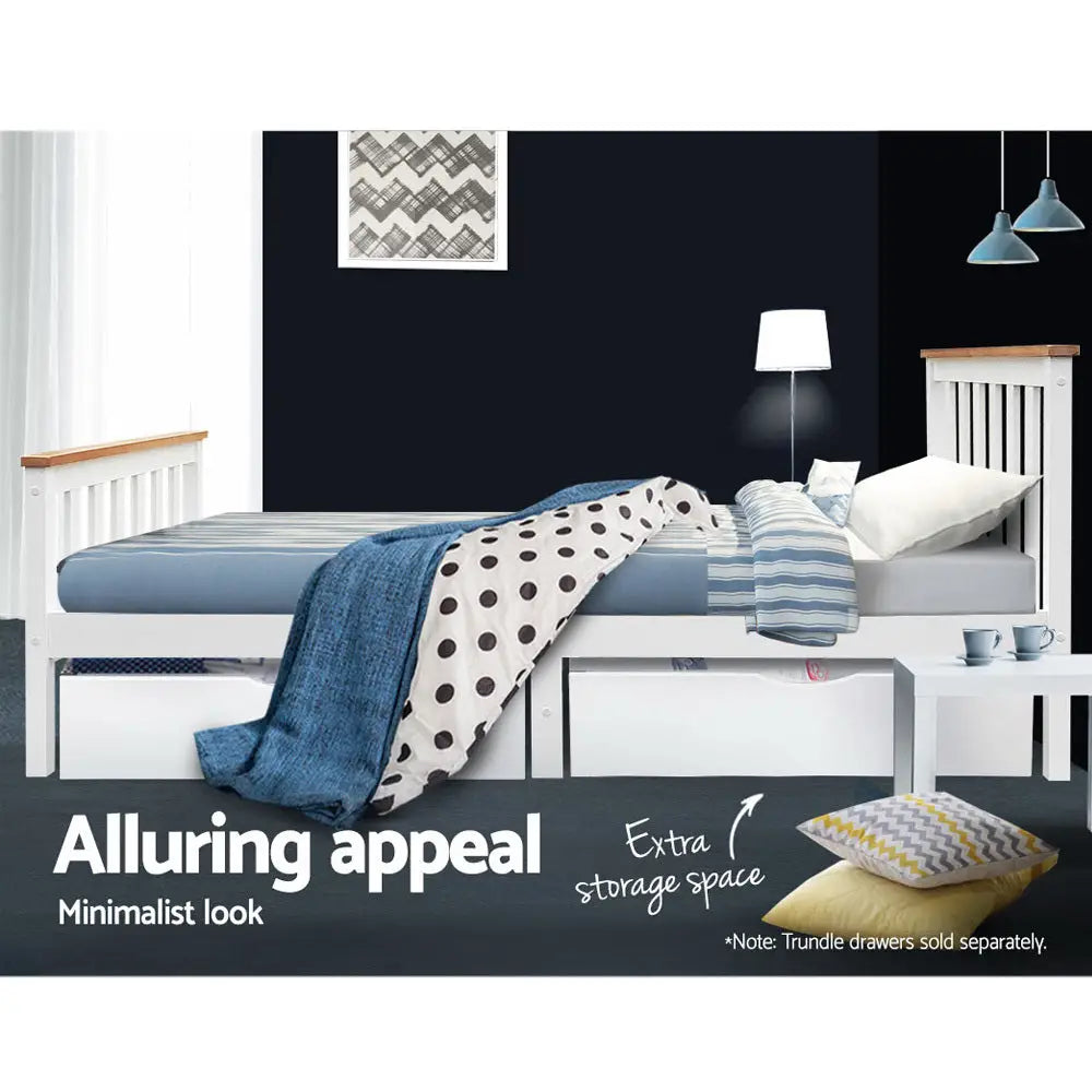 Artiss Bed Frame Single Size Wooden White PONY - Furniture > Bedroom