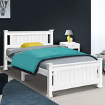 Artiss Bed Frame Single Size Wooden White RIO - Furniture > Bedroom