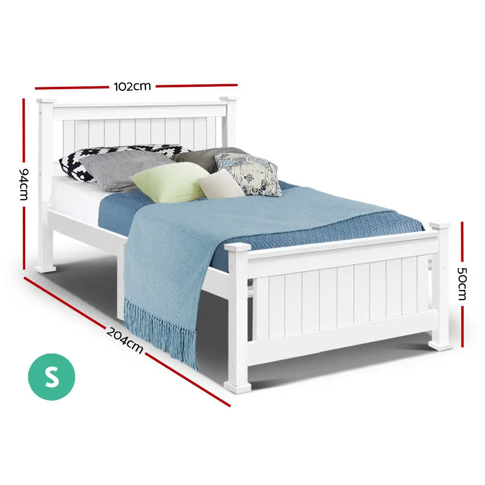 Artiss Bed Frame Single Size Wooden White RIO - Furniture > Bedroom