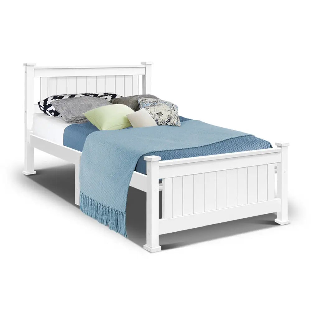 Artiss Bed Frame Single Size Wooden White RIO - Furniture > Bedroom