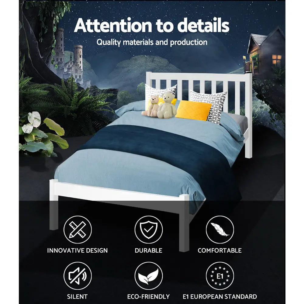 Artiss Bed Frame Single Size Wooden White SOFIE - Furniture > Bedroom