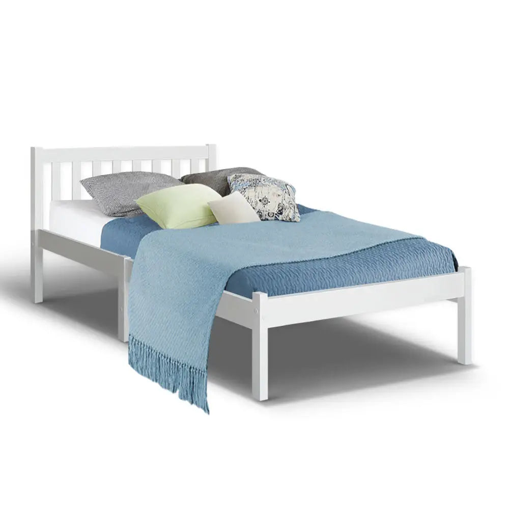 Artiss Bed Frame Single Size Wooden White SOFIE - Furniture > Bedroom